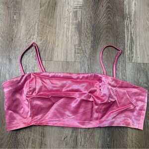 STAUD Pink Bandeau Crop Top Size Medium Satin Silky Barbie Spaghetti Strap